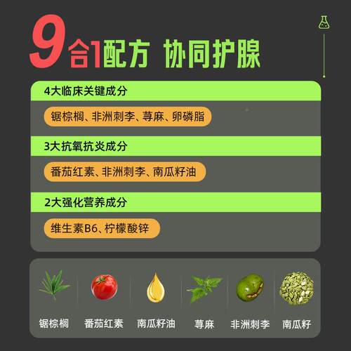 PairieNatsur棕al锯榈r番茄红WQP素前列腺保健品男夜尿防脱dht阻
