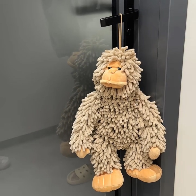 狒狒擦手巾手帕雪尼尔擦手巾家用浴室厨房挂式创意小狗公仔毛巾