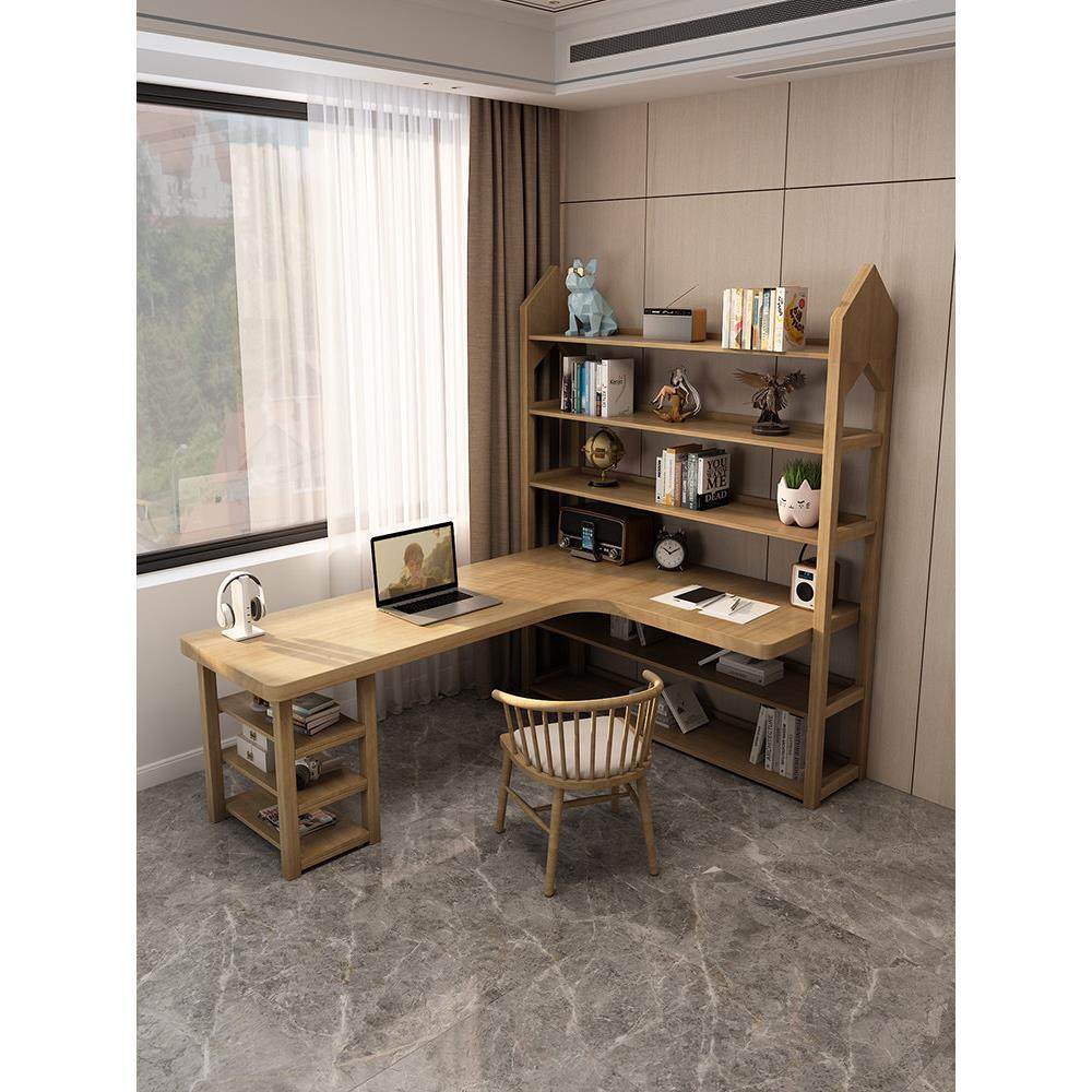 实木学习桌书架一体转角电脑桌台式L型家用学生拐角桌卧室工作台,住宅家具,转角桌,淘宝优惠券,粉丝福利购,淘宝优惠卷