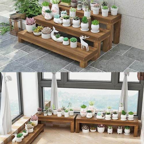 实木台阶脚踏多肉花架多层阳台室外防腐木植物架地面多功能花凳