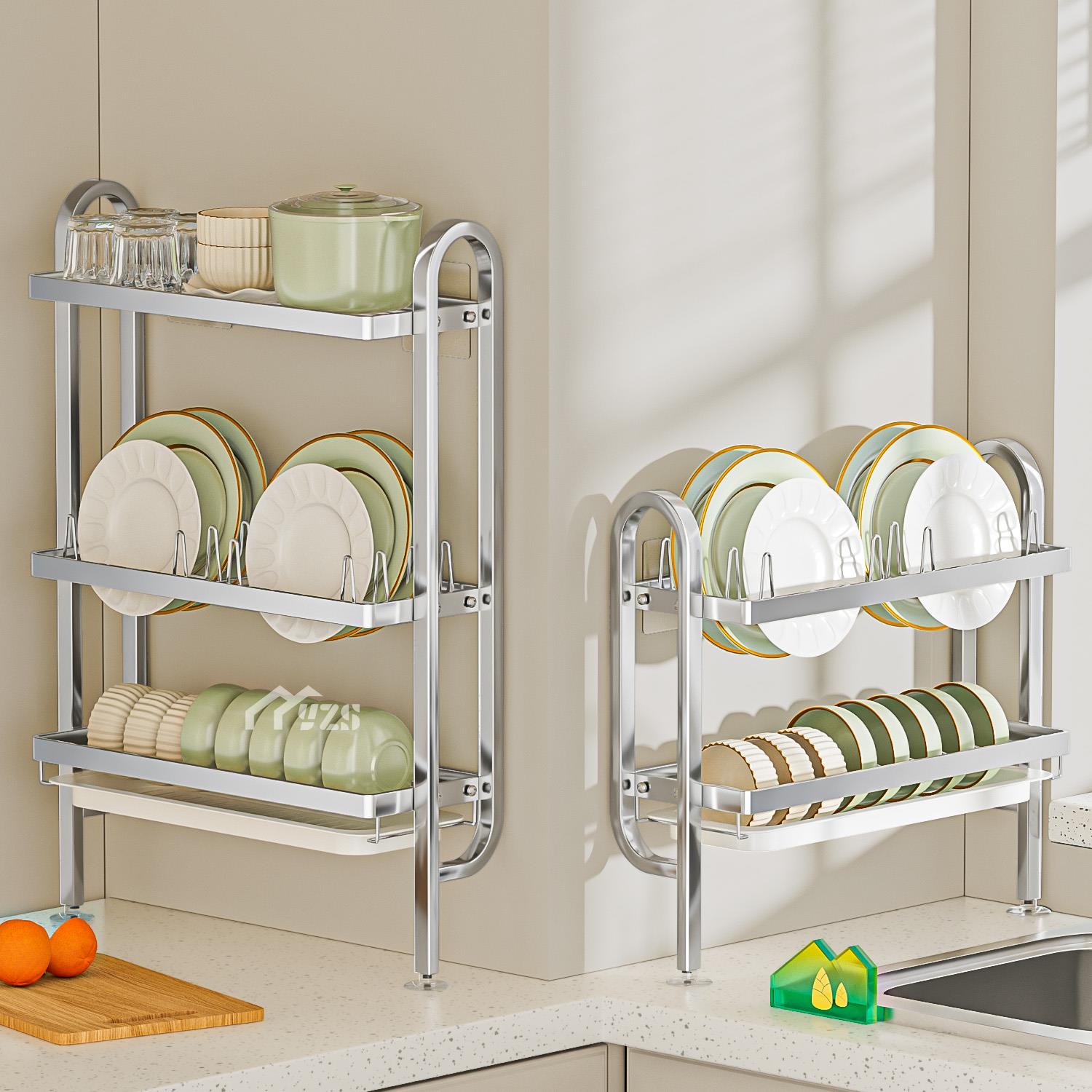 厨房不锈钢碗碟沥水架多功能水槽窄款碗架台面放碗盘碗筷收纳层架