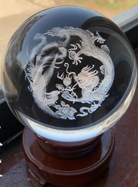 龙凤戏珠立体内雕水晶球客厅简约抽象装饰摆件结婚纯手工模型