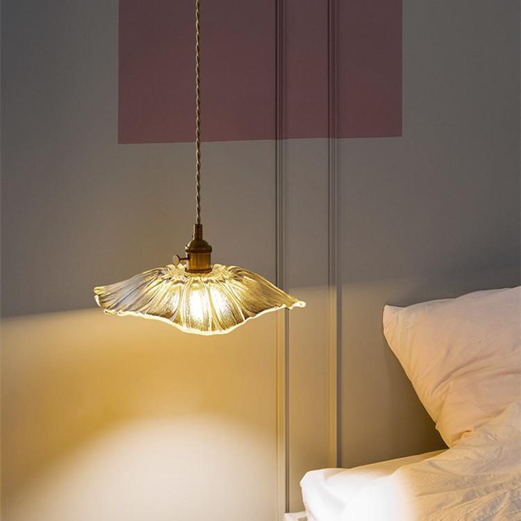 日913式餐小吊欧全铜床头厅玄关阳台灯过道北吧台覆古玻璃花朵灯