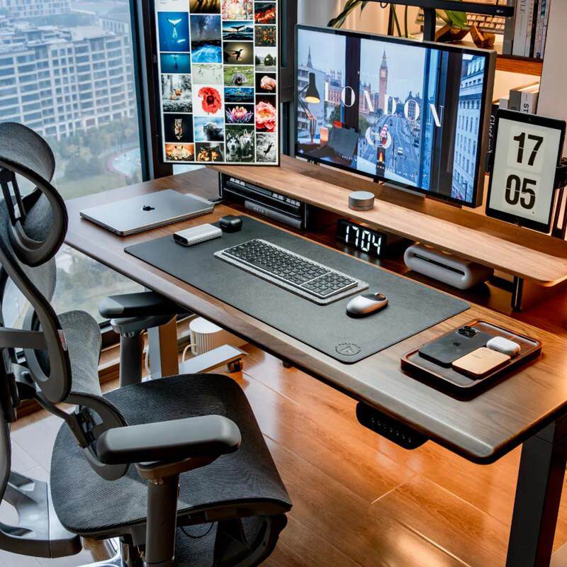 实木电动升降桌电脑台式桌家用书桌长条桌双人电竞桌大板办公桌