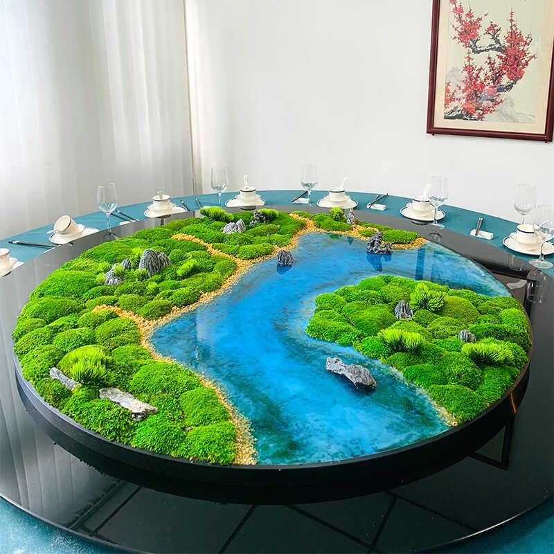 新中式酒店大圆桌转盘摆花装饰品微缩景观圆形苔藓景观餐桌花摆件