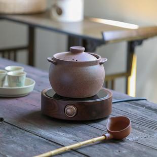 家用胡桃木电陶炉煮茶炉复古煮茶器可明火煮茶锅小号煲汤锅粗陶锅