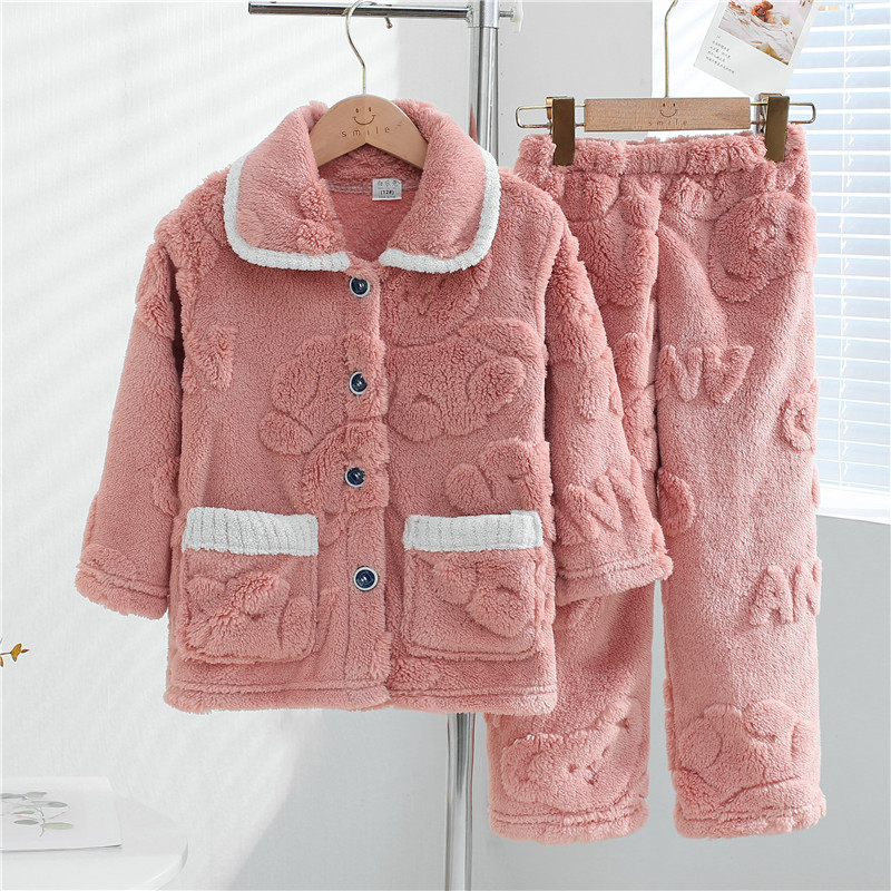 秋冬季儿童睡衣女童珊瑚绒加厚款秋款中大童卡通法兰绒家居服套装