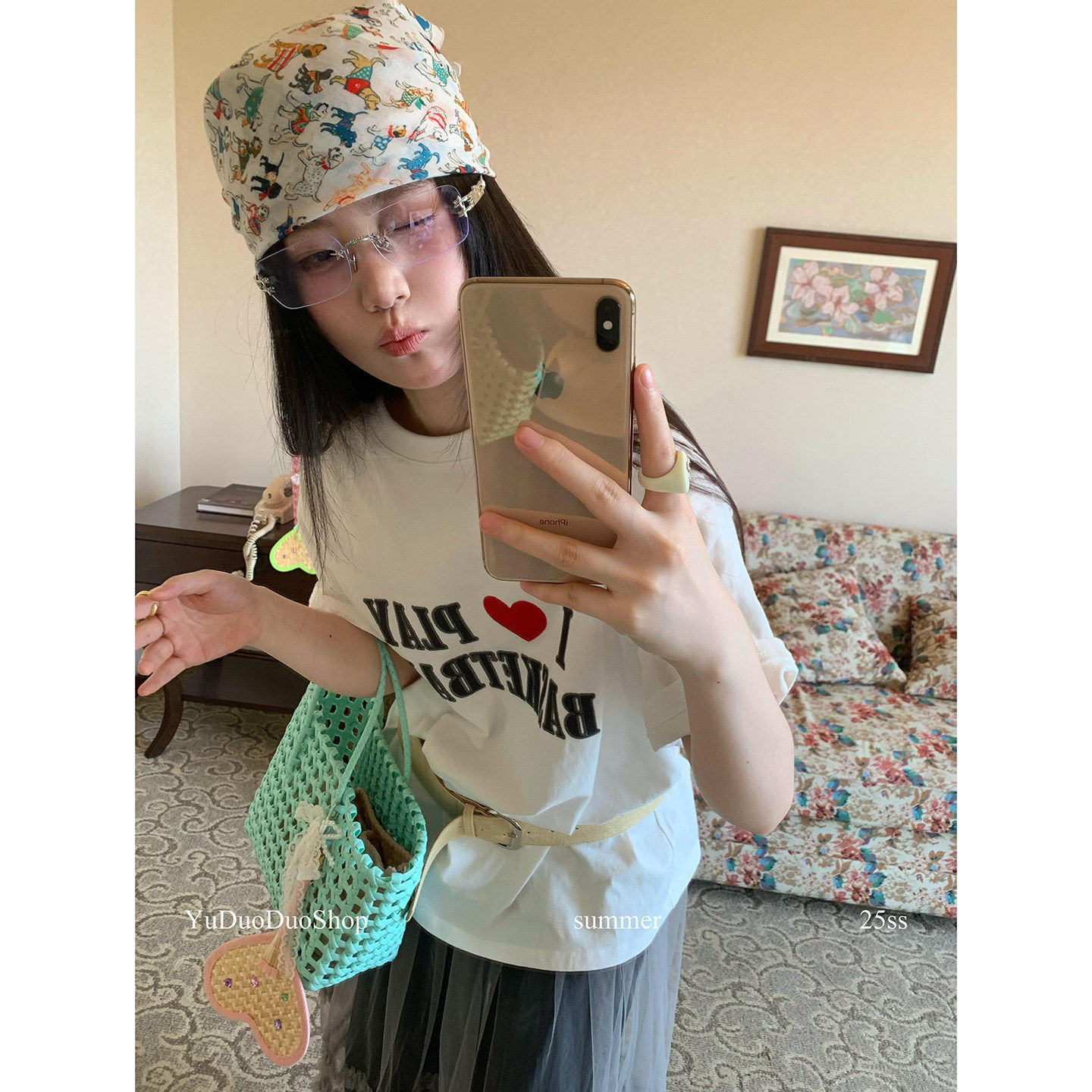 美式复古小狗方巾女y2k千禧辣妹包头巾绑发丝巾时髦百搭小领巾潮