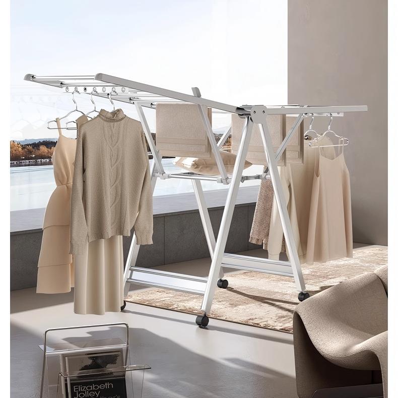恋晴折叠晾衣架落地室内阳台家用铝合金晒衣凉衣架子可晒被子神器