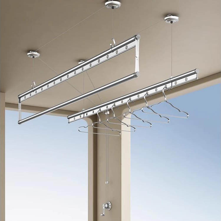 恋晴升降晾衣架手摇阳台双杆神器晾衣杆顶装手动式家用自动晒衣架