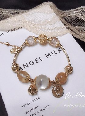 极速招财金猪潘家锦鲤旺转运祈福气白月光石L金发黃晶14K手串链镯