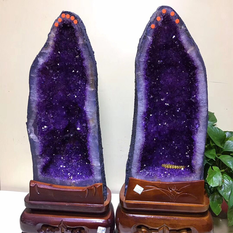 极速天然紫晶洞钱袋子聚宝盆紫晶簇原M石小摆件水晶消磁净化