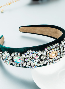 极速和鸣发箍欧美当季新款 巴洛克风满钻花朵insU个性宽边绒布发