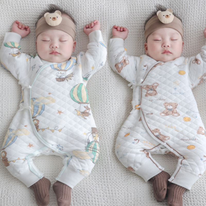 极速婴儿保c暖蝴蝶衣宝贝绑带月子服新生儿和尚服0-3月连身衣秋冬