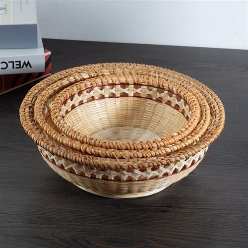 极速手工竹编织品家用馍筐馒头筐竹篮子果盘装馒头的Y圆竹筐藤编