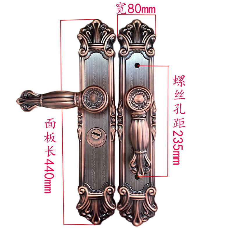 极速防盗双开大门锁套装304不锈F钢雪花短款凯鑫琦红古铜拉手