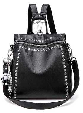 极速2020 New Women oGenuine Leather Backpack Rivet Multifunc