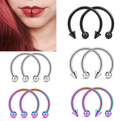 极速2Pcs Cone Spike Horseshoe Circular SKeptum Nose Ring Sur