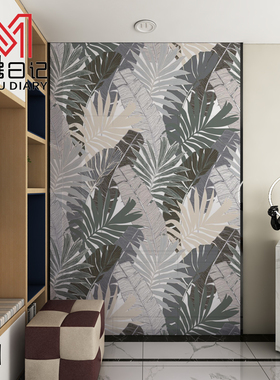 极速北欧植物浴室墙砖l600X1200花砖瓷砖背景墙600X600花片微晶石