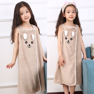 极速儿童a浴巾可穿家用吊带可爱卡通大童秋季洗澡吸水男女孩浴裙