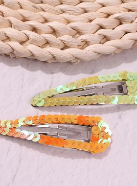 极速Hair clip Sequnin side clip women candy gradient Europea