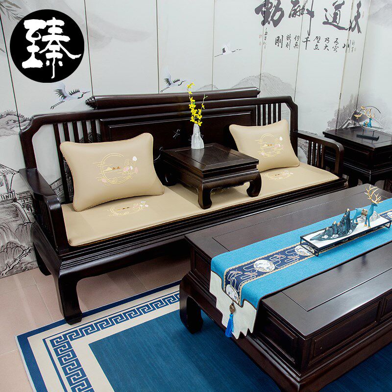 极速新中式红g木沙发坐垫夏季凉席实木家具组合椅子太师椅圈椅茶