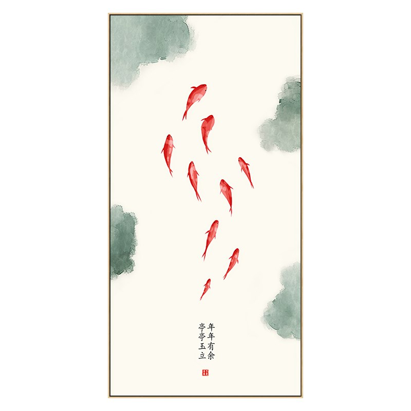 九鱼图玄关装饰画锦鲤入户正对门挂画新中式日式客厅走.廊过道壁图片