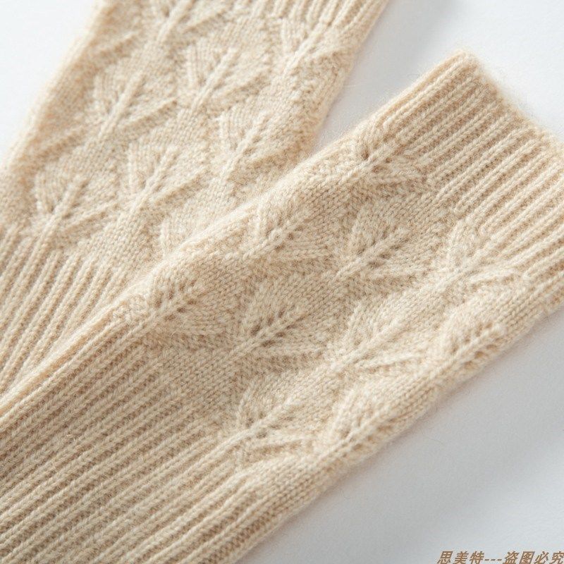 极速秋冬保暖纯羊绒半指s手套女中长款针织假袖套露指半截漏指百