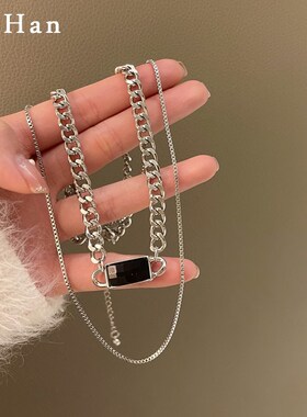 极速气质复古黑色网红项t链个性双层叠戴颈链网红可调节锁骨卫衣