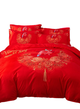 极速婚庆纯棉大红色单件被套200X230cm全棉单被罩180Ux220双人结