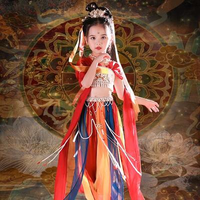敦煌飞天儿童演出服女童乐鼓汉服舞蹈服古典舞异域风情民族表演服