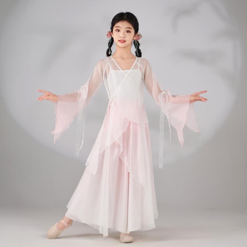 儿童古典演出服舞蹈纱衣练功服少儿中国风表演服女孩身韵古风飘逸