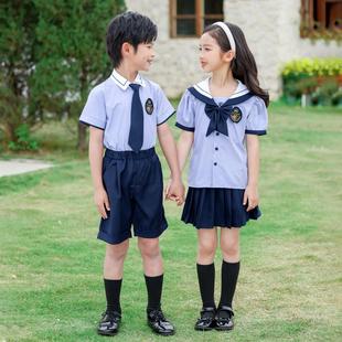 小学生毕业照演出班服 幼儿园园服夏季 短袖 衬衫 学院英伦风校服套装