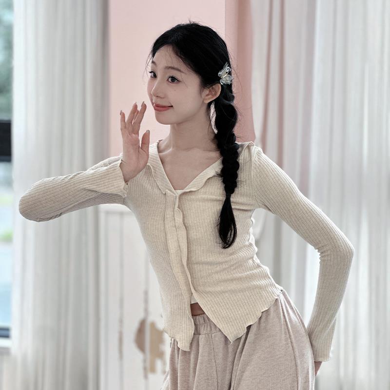 现代舞蹈服秋冬新款加厚长袖练功服艺考形体训练服古典舞表演上衣
