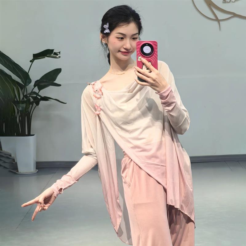 现代舞蹈服宽松飘逸罩衫渐变蝴蝶古典舞纱衣表演服中国舞练功服装