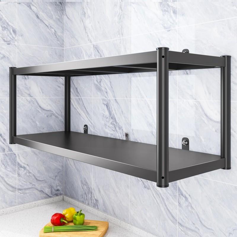 厨房黑色挂墙置物架加厚壁挂式两三层微波炉调料上墙上吊锅碗架子