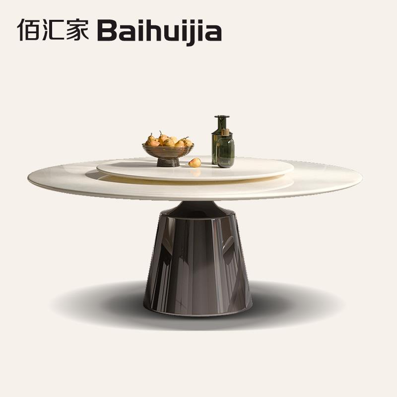 高端别墅卡里冰玉大理石圆形餐桌椅组合意式极简家用带转盘圆桌子