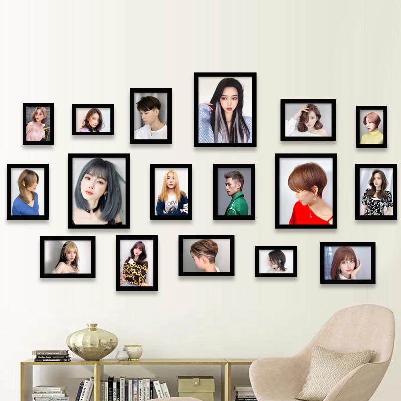 墙理发店美发壁画发廊相片墙简约玻璃发型图片挂墙相框照片装饰