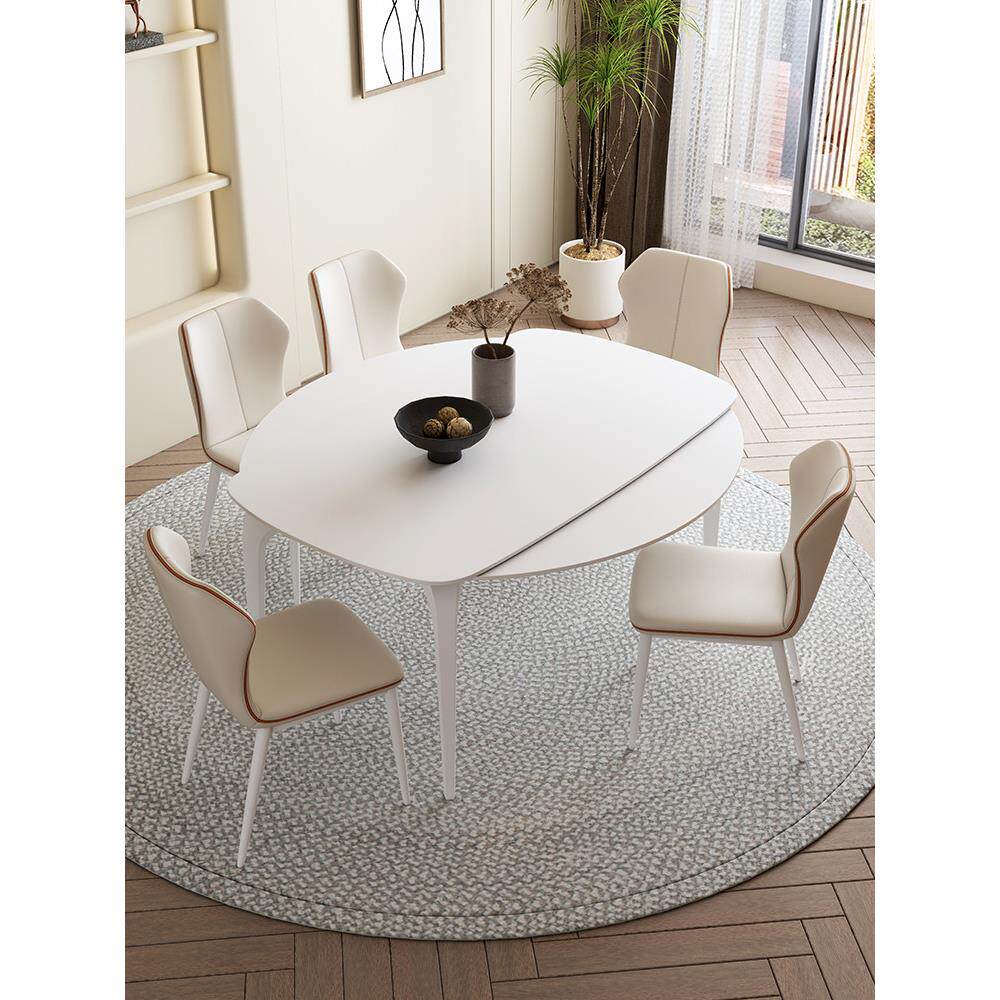 伸缩岩板餐桌家用小户型现代简约可变圆形实木餐桌椅组合方圆两用