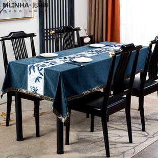 新中式餐桌桌布桌垫酒店家用中国风长方形椭圆形棉麻布艺盖布定制