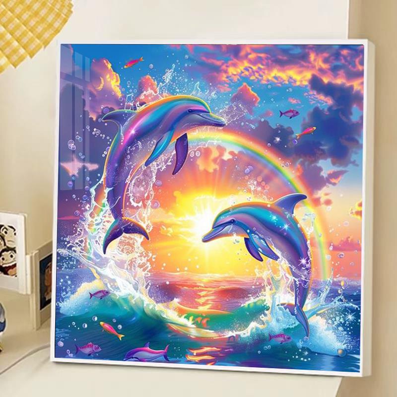高颜值海豚风景钻石画2025新款手工点贴钻十字绣小幅儿童卧室满钻