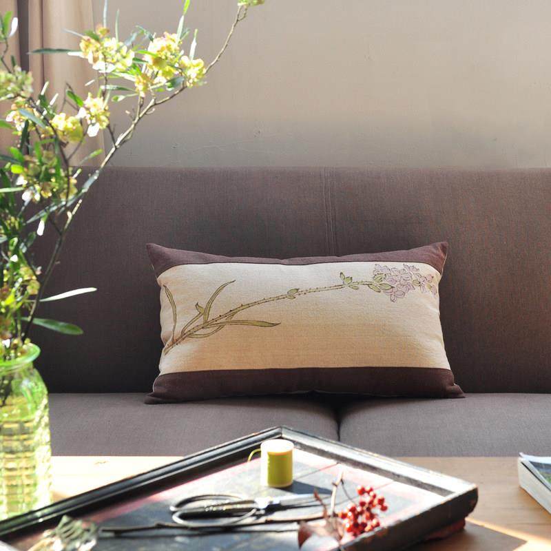本原亚麻手绘花卉腰枕办公室沙发靠枕汽车靠垫家用抱枕扶手枕含芯,居家布艺,腰靠垫,淘宝优惠券,粉丝福利购,淘宝优惠卷