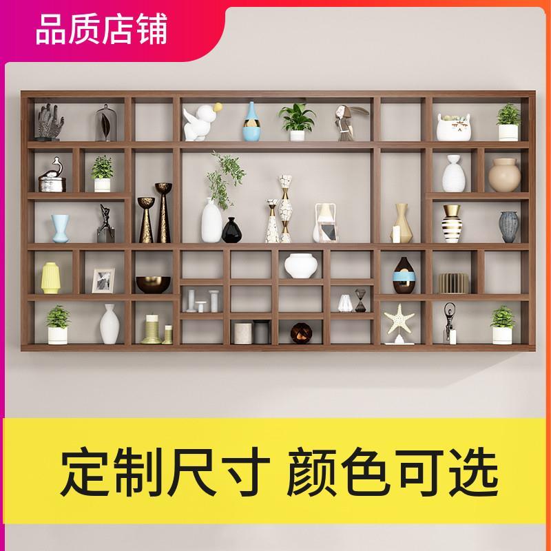 实木格子架墙上置物架壁挂收纳柜茶壶茶杯手办展示架多宝阁博古架
