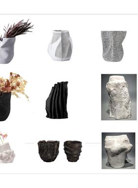 创意象纹理现代黑色创意纹理装饰花器树脂工艺品样板房花瓶摆件