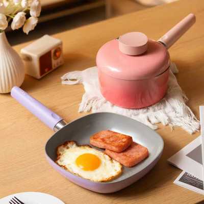 【直播专属】灵菲尔【汝窑陶瓷】方形22cm平底锅+16cm奶锅不粘锅