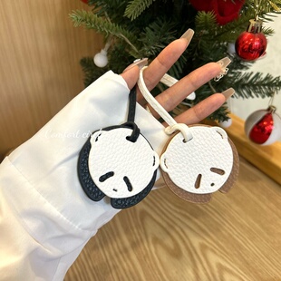 可爱大熊猫包包挂件pu皮卡通功夫熊猫汽车钥匙扣绳国潮后视镜吊饰