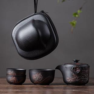 功夫旅行茶具小套装 紫陶快客杯一壶三杯便携式 户外车载家用泡茶壶