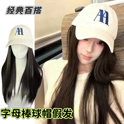 AA刺绣字母鸭舌帽韩系四季软顶棒球帽仿真发自然ins百搭休闲素颜