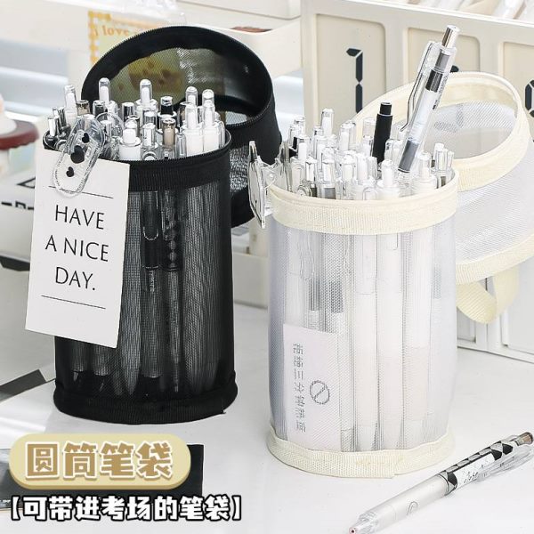 ins笔筒收纳笔袋颜值文具盒式高简约透明大容量学生用铅笔盒圆筒