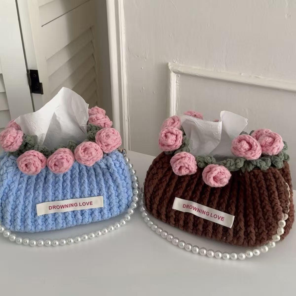 手工编织玫瑰花花束纸巾盒材料包